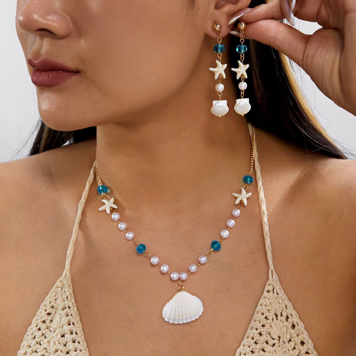 Ensemble de bijoux bohèmes d'été pour femmes, style vacances, collier de coquillages, étoiles de mer
