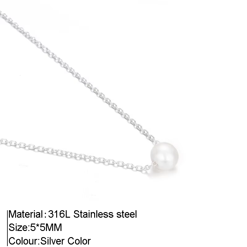 Collier de bijoux en acier inoxydable 316L pour femmes, chaîne de couleur dorée, Imitation de perles