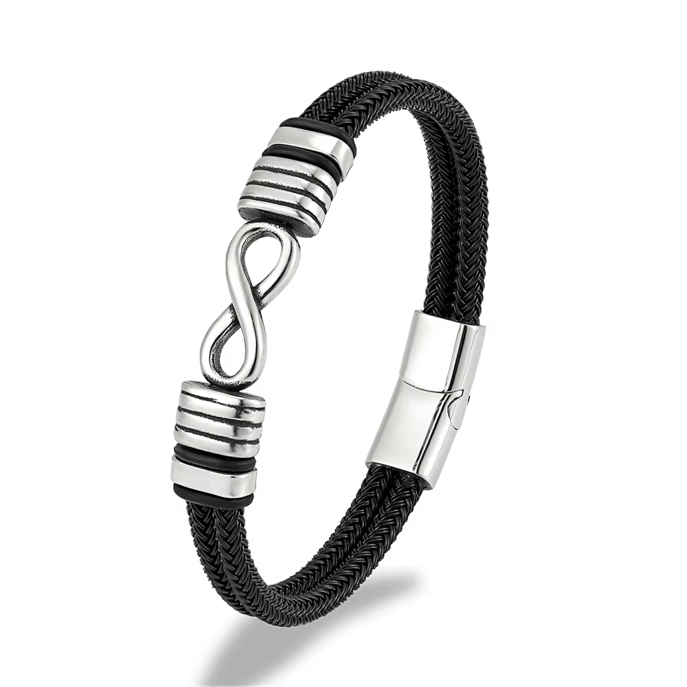 Bracelets Symbole Infini pour Hommes, Étanche, en Acier Inoxydable, Cordon en Fil Métallique, Breloq