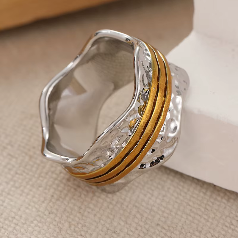 Bagues tournantes martelées pour femmes, design simple, bicolores, bijoux de mode pour le quotidien,