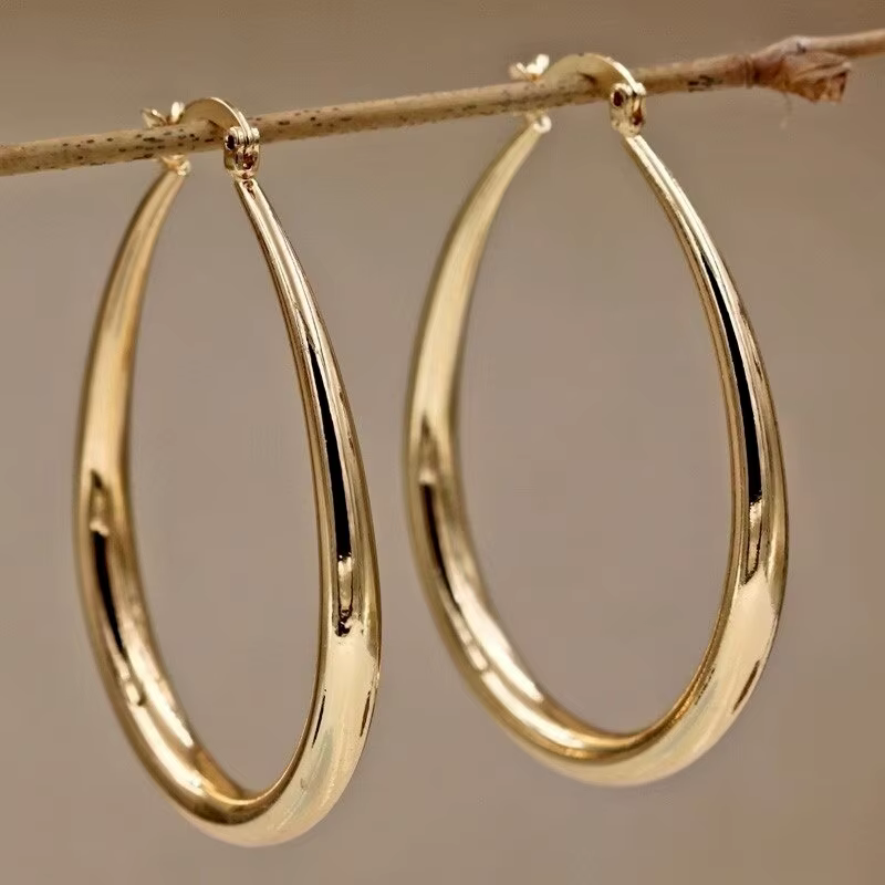 Boucles d'oreilles créoles lisses en or brillant pour femmes, bijoux de fiançailles, cadeau de maria