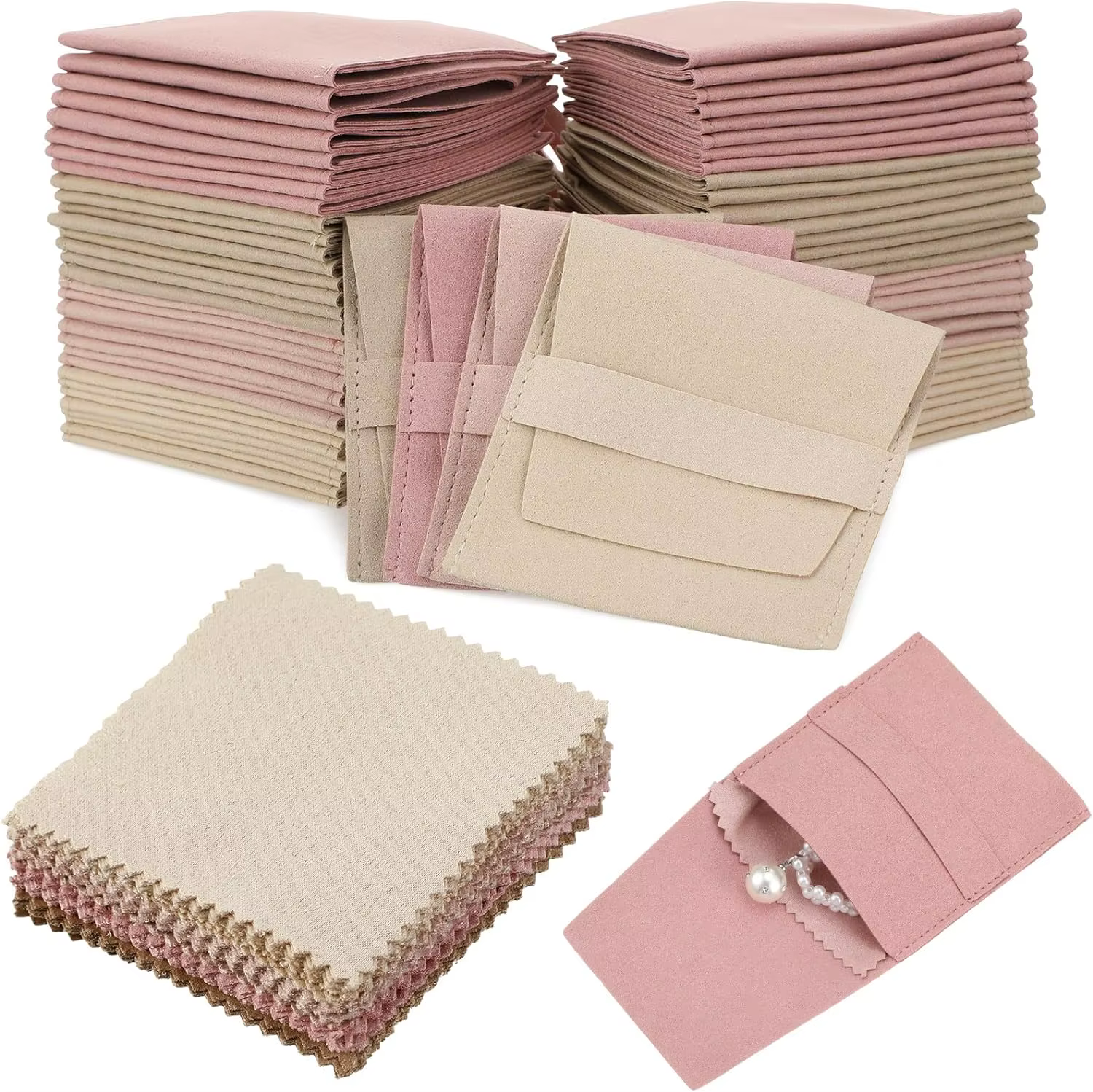 Pochette à bijoux en microfibre, 120 pièces, 8x8cm, sac d'emballage de bijoux, cadeau de luxe, sangl