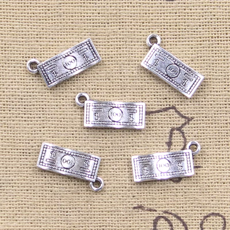 30 pièces breloques argent 100 Dollars 8x15mm Antique couleur argent pendentifs bricolage artisanat 