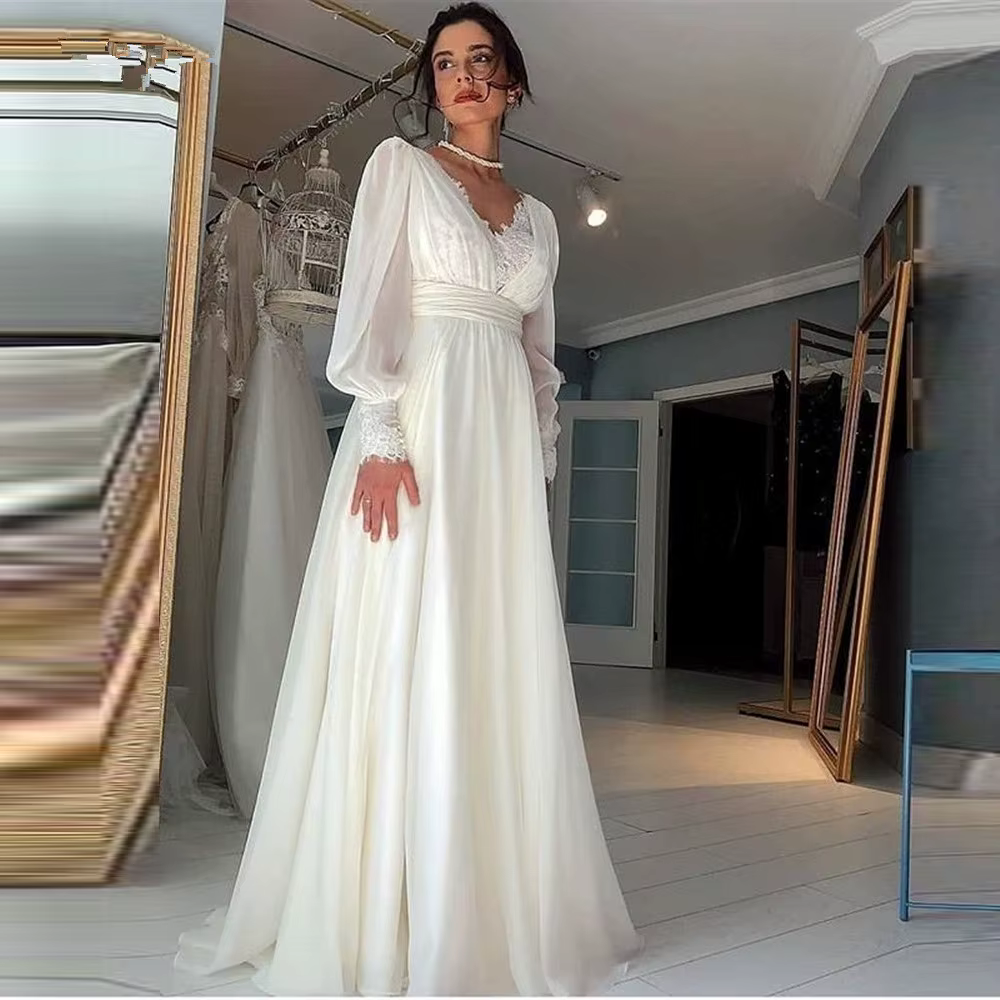 Lsyx – Robe de mariée Simple et élégante pour femmes, personnalisée, manches longues, avec des Appli