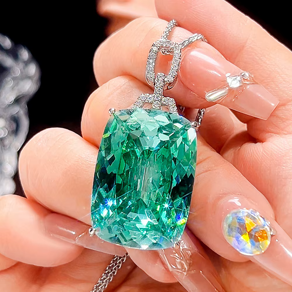 Vinregem – collier avec pendentif vintage de luxe en tourmaline Paraiba créée en laboratoire, 20x28 