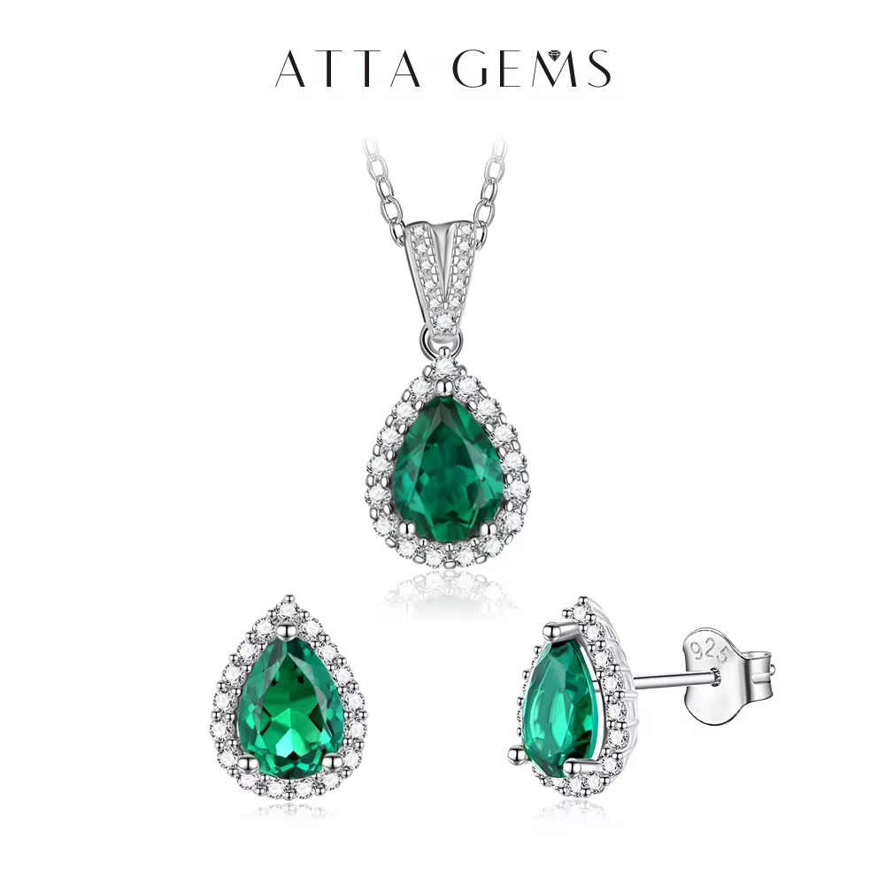 ATTAGEMS-Ensemble de bijoux en argent regardé S925 pour femme, formage cultivée en laboratoire, émer