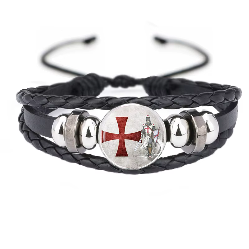 Bracelet Chevalier Templier pour Homme, Vintage, Croix de Chevalier, Photo en Verre, Exquis, Chaîne 