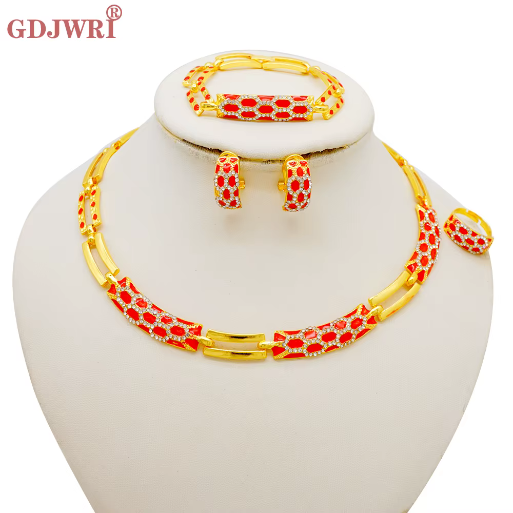 Ensemble de bijoux classiques couleur or dubaï pour femmes, breloque cristal vert, collier, boucles 