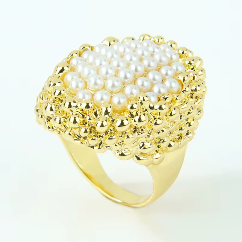Bague de Cocktail de Luxe en Or 14 carats, Style Italien, pour Femme, Bijou Vintage Baroque Européen