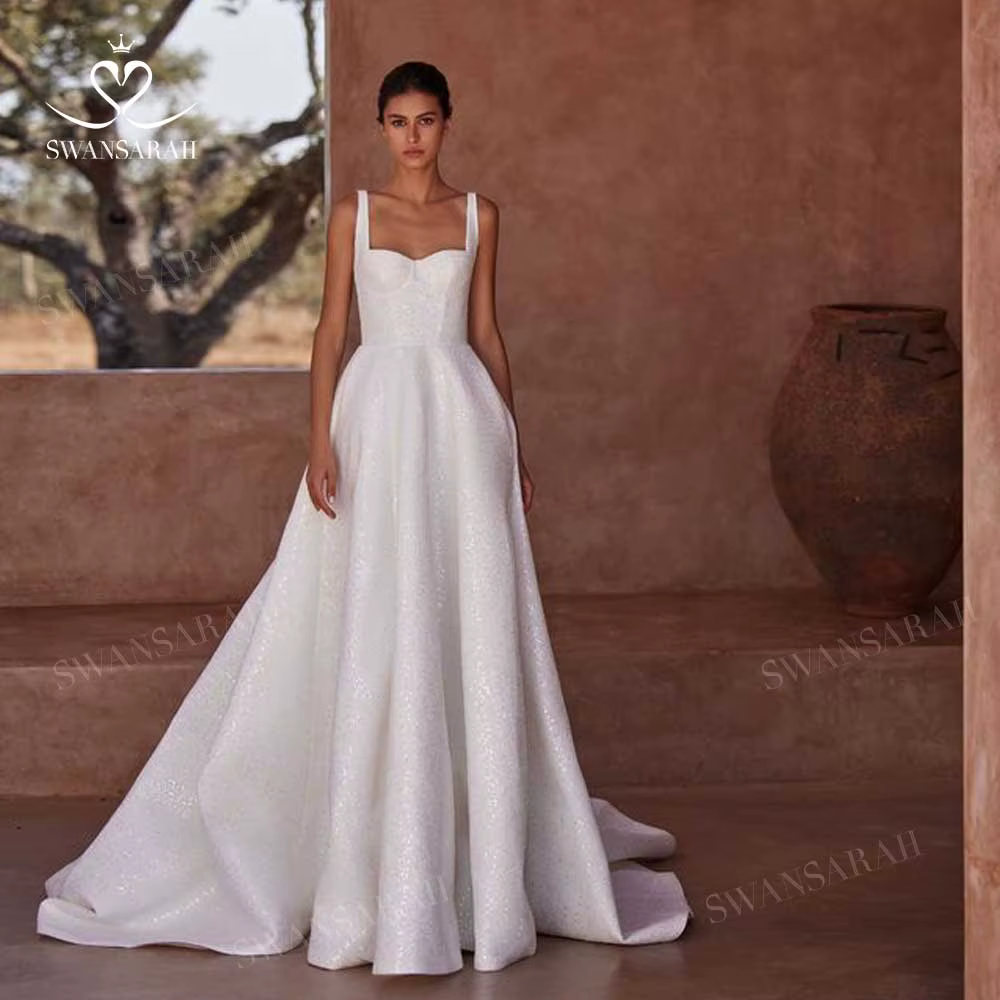 Robe de mariée vintage en fibre brillante, robe de mariée princesse trapèze, chérie, personnalisée, 