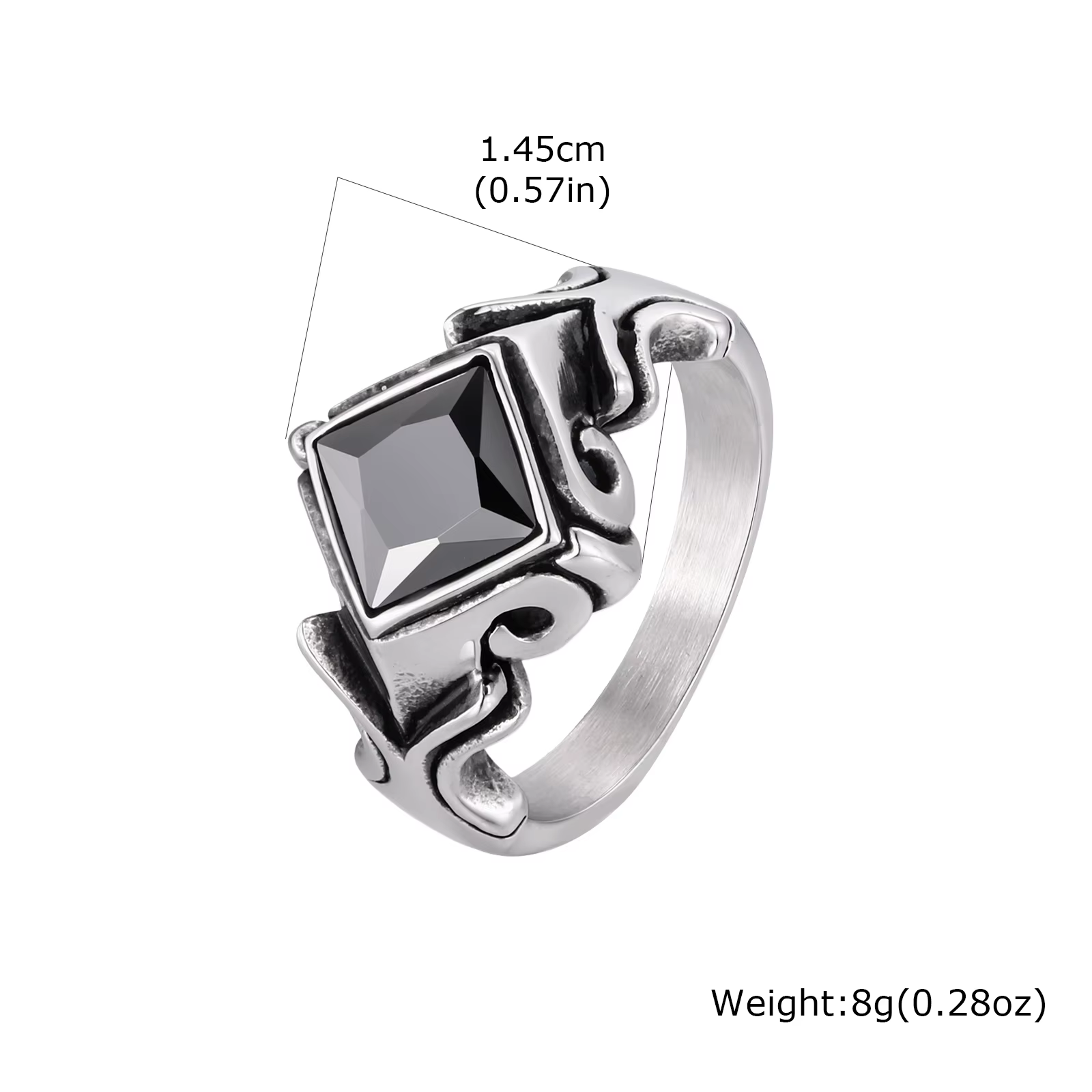 Bague pour homme élégante en acier inoxydable avec zircon noir géométrique carré, style punk, étanch