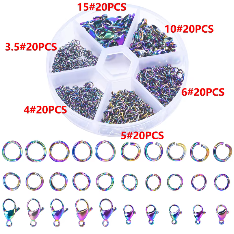 Ensemble de bijoux arc-en-ciel, 3/4/5/6mm, anneau ouvert pour diabétique, anneaux fendus de 10/15mm,