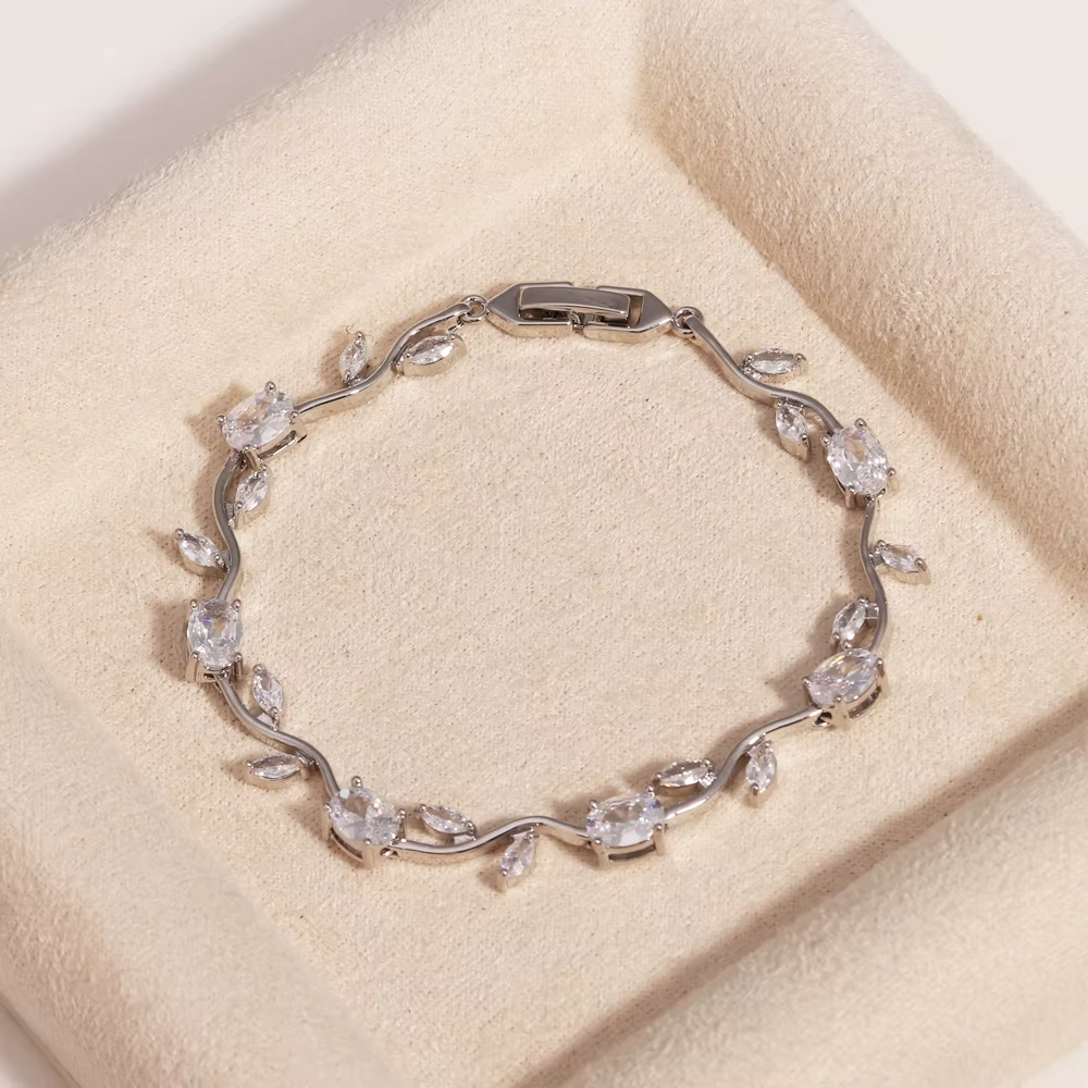 Bijoux pour femmes couleur argent bleu foncé CZ feuille de cristal chaîne lien Bracelets et Bracelet