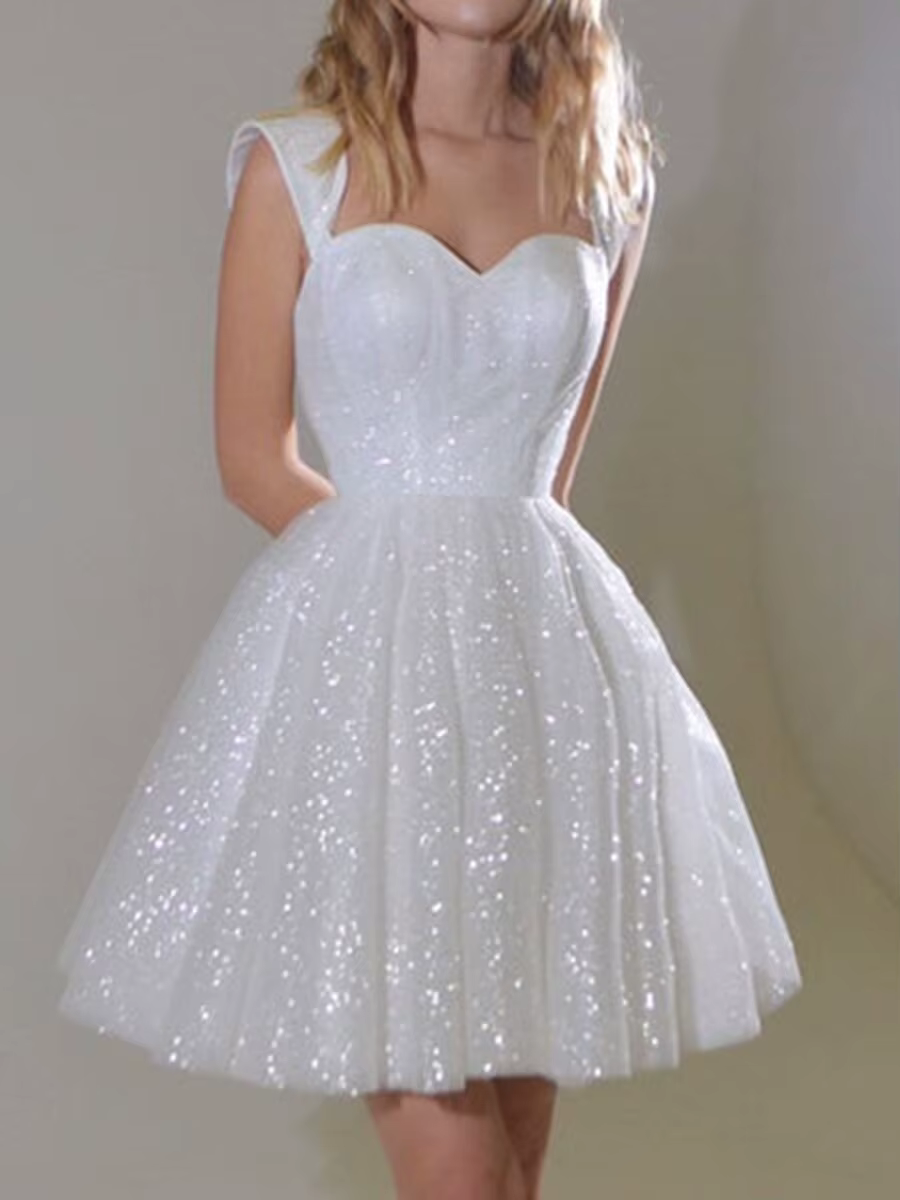 Mini robes De mariée pour femmes, en Tulle scintillant, ligne a, chérie, épaules dénudées, fête De m