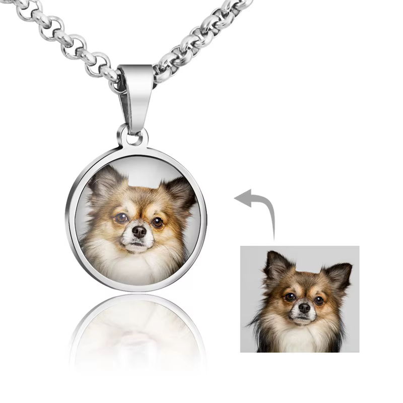 Collier photo personnalisé pour femmes, texte personnalisé gravé/imprimé, collier photo rond en acie