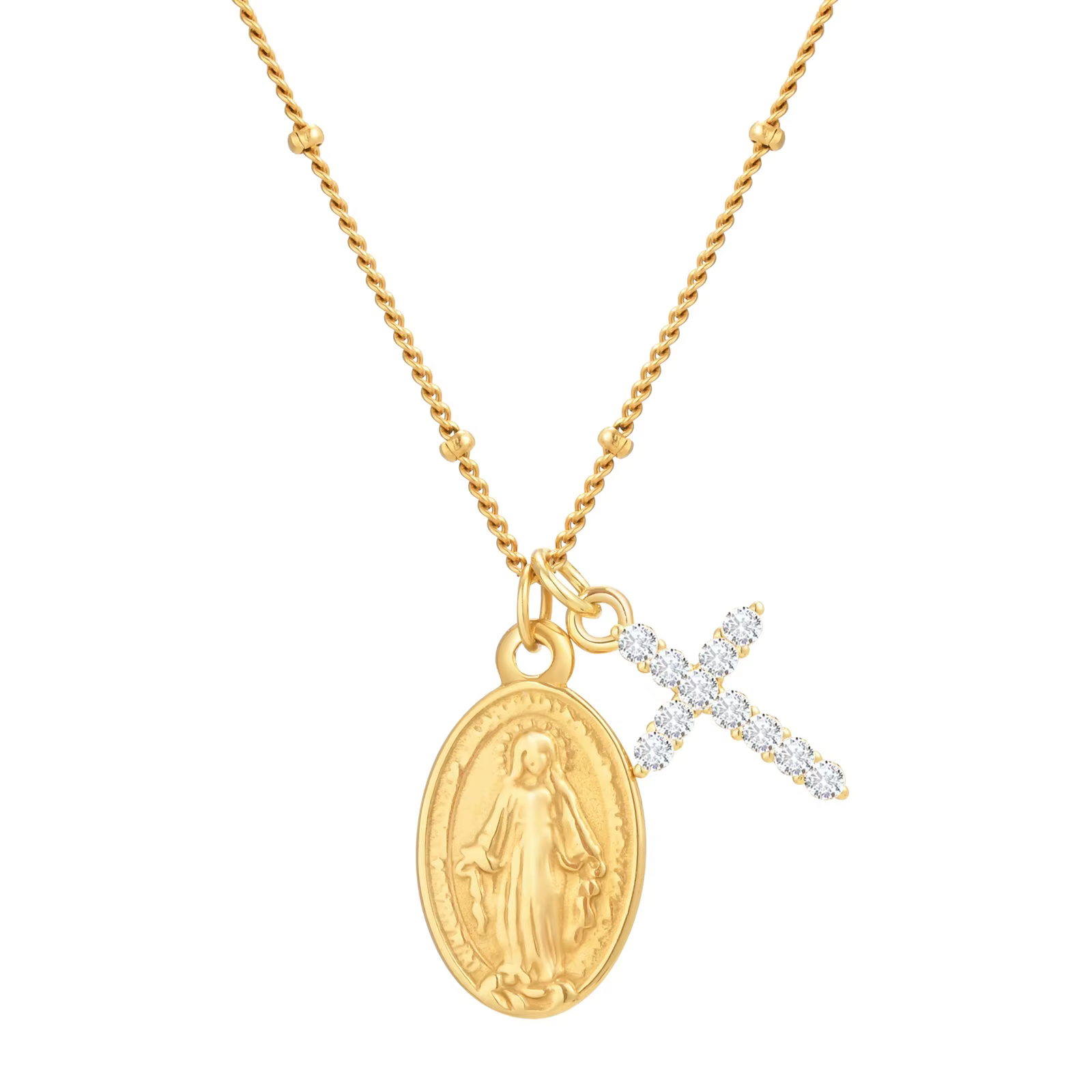 Collier pendentif croix vierge marie en zircone, médaille miraculeuse ovale, bijoux religieux