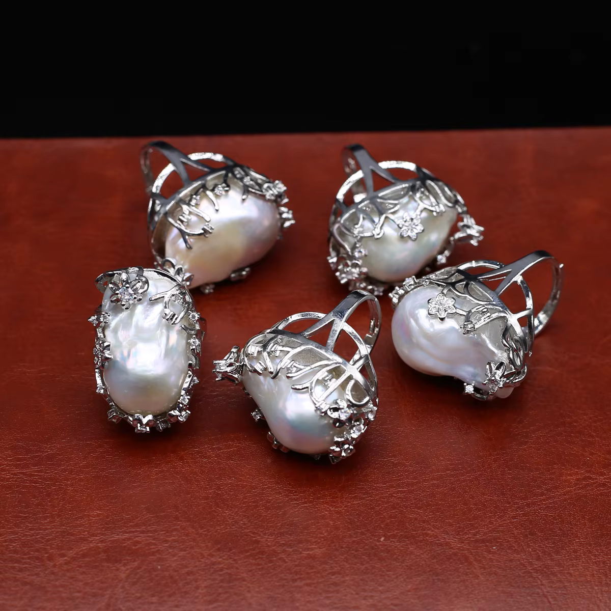 Bague en perles d'eau douce naturelles baroques, 1 pièce, Style palais rétro européen, charmant, acc