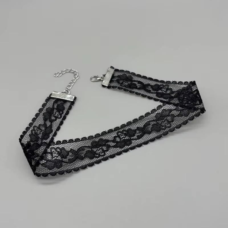 Collier simple en dentelle rose pour femme, chaîne de clavicule en dentelle de luxe léger, accessoir