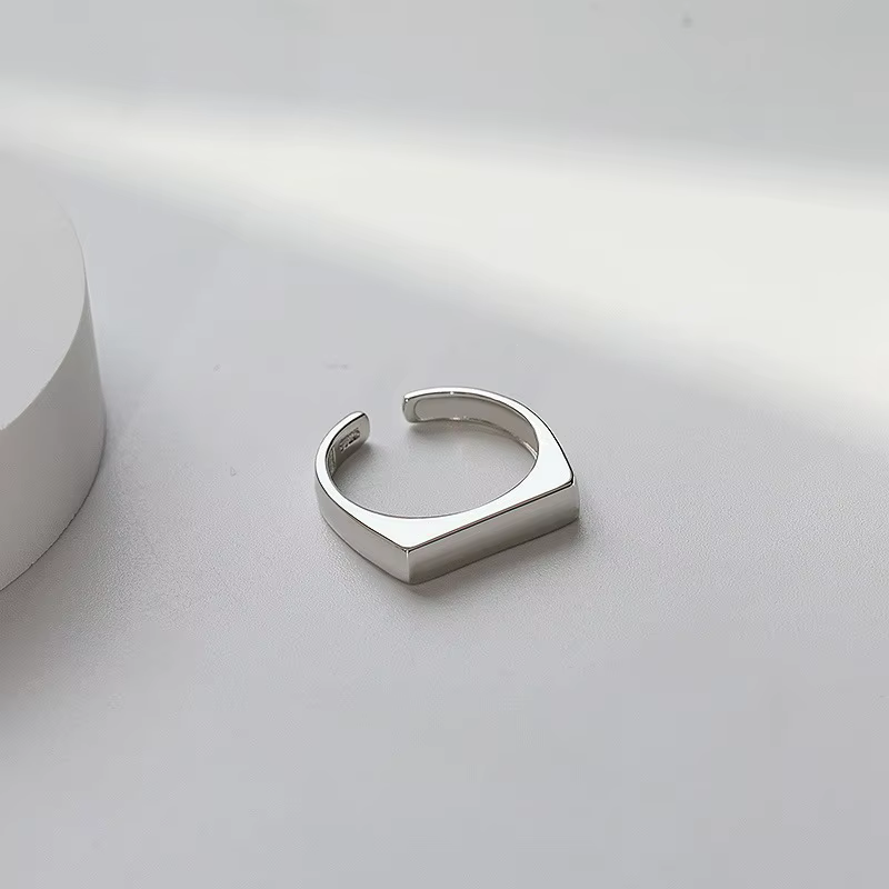 Bijoux de luxe en argent Sterling 925, Surface lisse, rectangulaire, empilable, bagues pour femmes, 