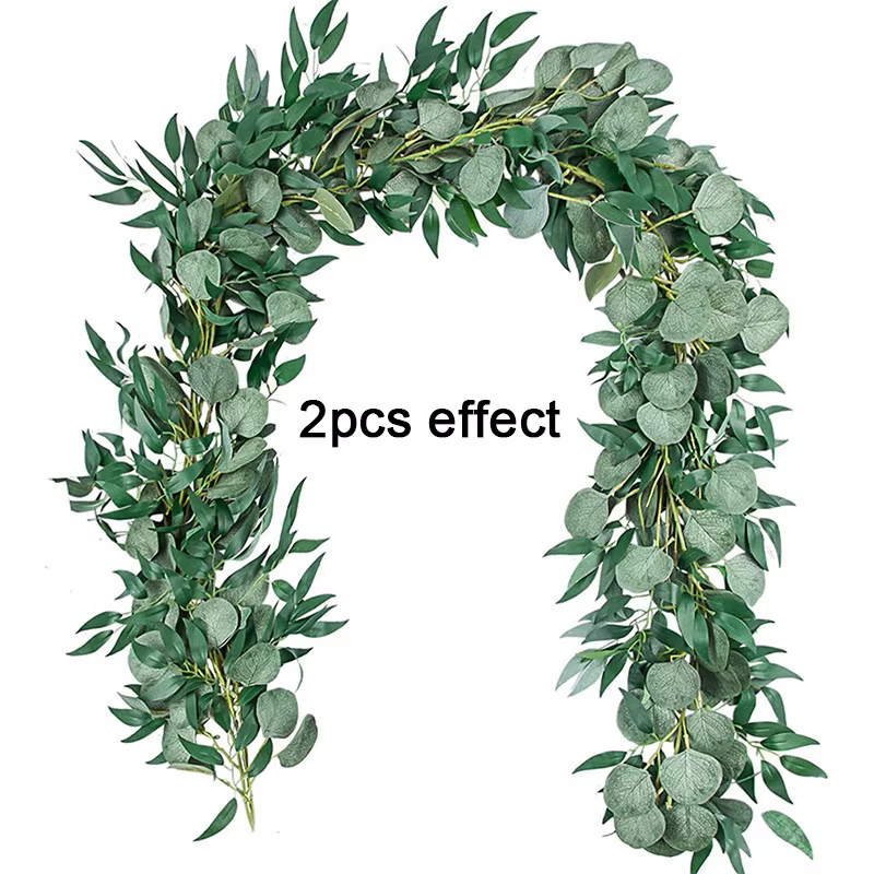 Couronne de Fleurs Vertes Artificielles Eucalyptus et Saule, pour Arrière-Plan de Mariage, Décoratio