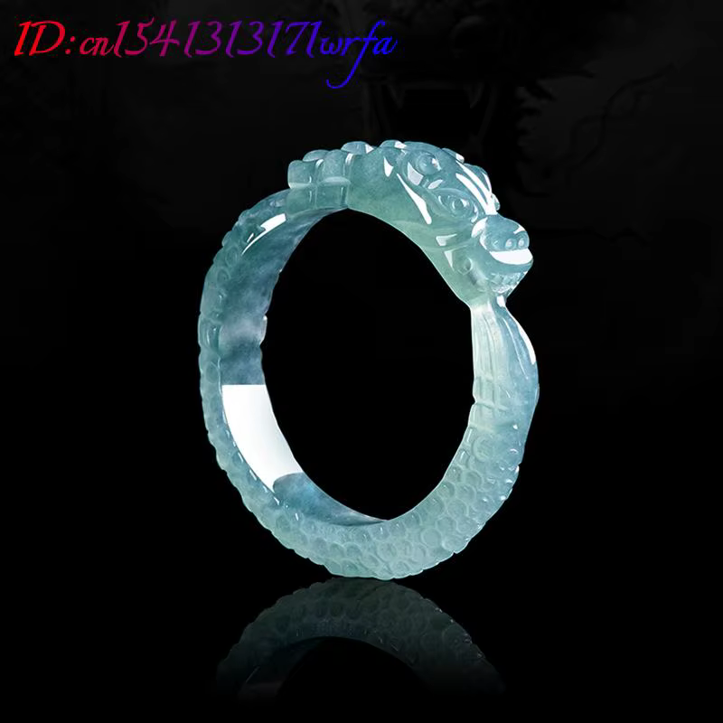 Bague en jadéite bleue du Myanmar, Dragon phénix, bijoux naturels de styliste, amulette en pierre vé