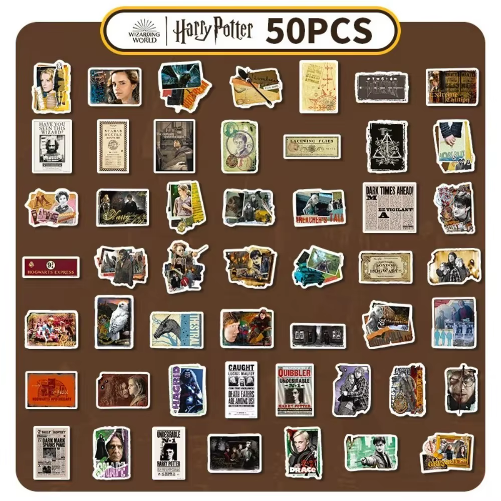50 autocollants authentiques Harry Potter, images de dessins animés, autocollants imperméables pour 