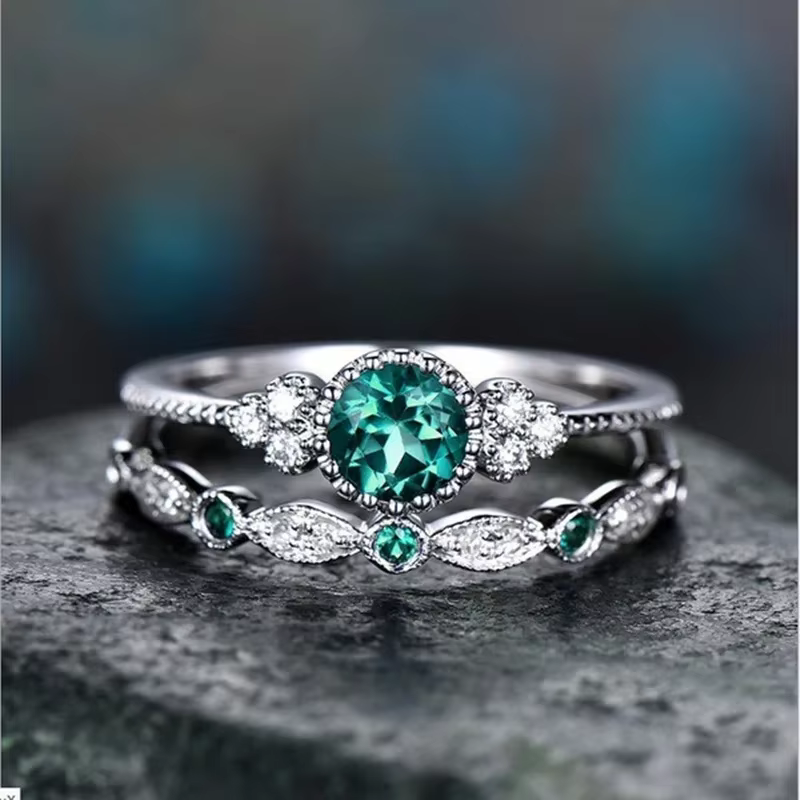 Ensemble de bagues en argent Sterling 925 avec cristaux de Zircon émeraude pour femmes, bijoux Glamo