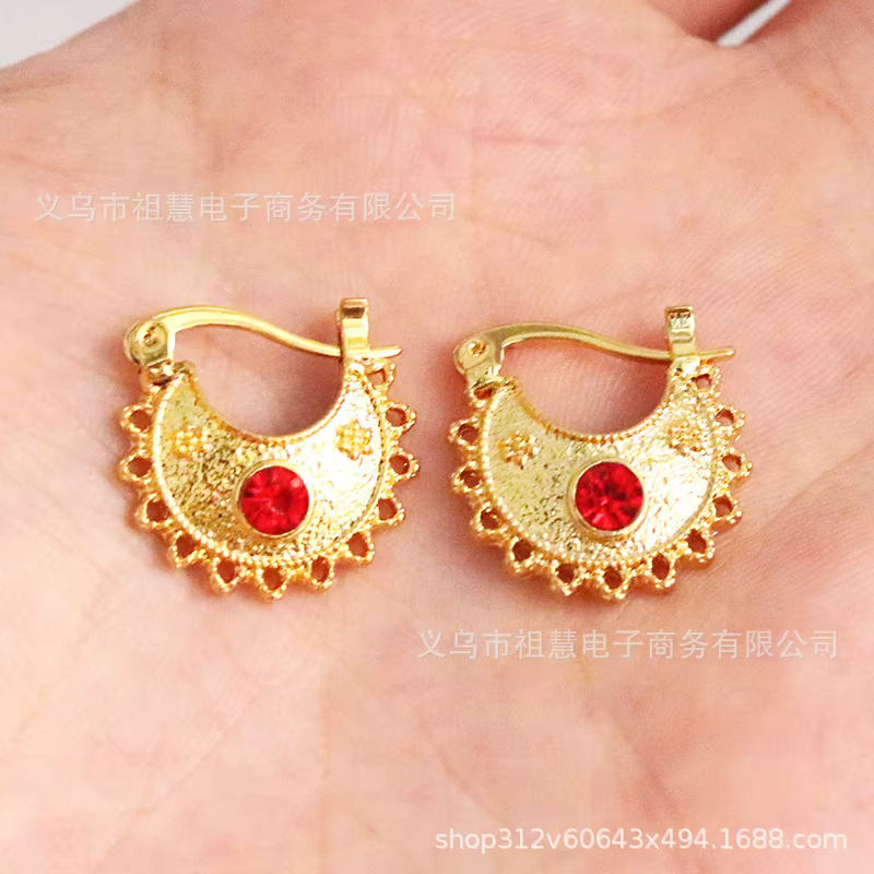 Boucles d'oreilles en or incrusté de pierres précieuses rouges pour femmes, bijoux à la mode, cadeau