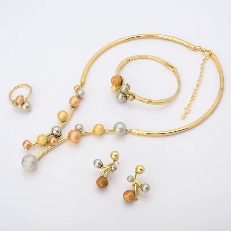 Ensemble de bijoux ensoleillés, boule porte-bonheur, boucles d'oreilles trois tons, collier, Bracele