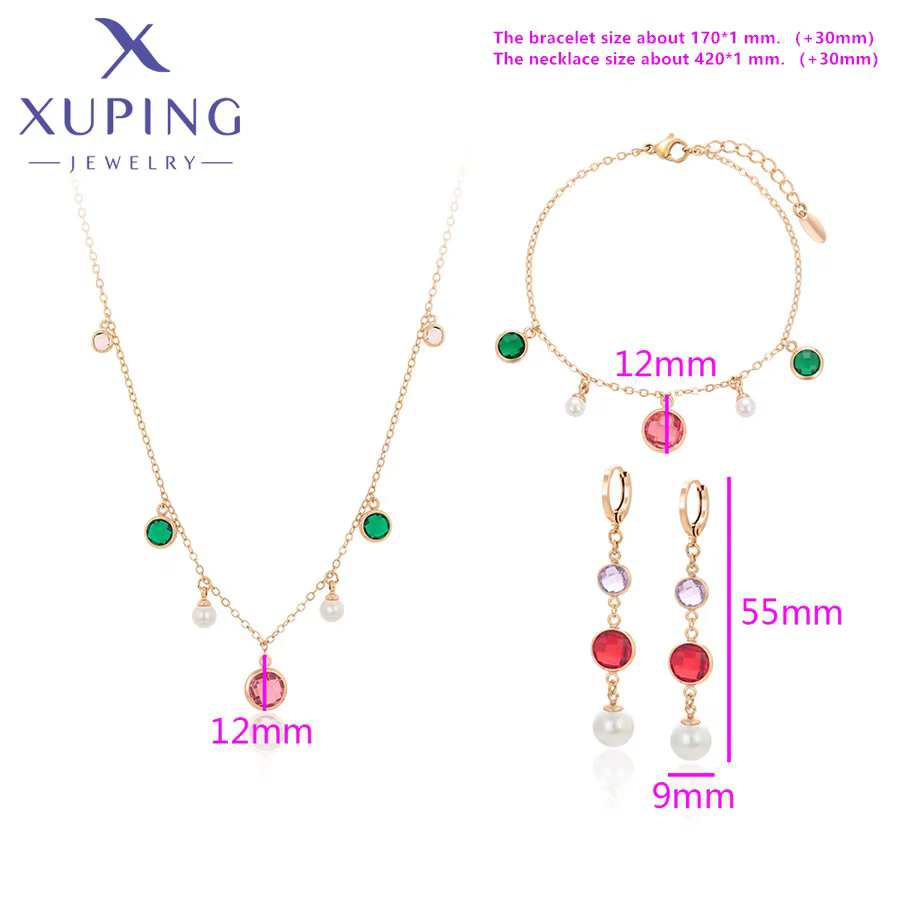 Xuping Jewelry Nouvelle Collection Élégante Parure de Bijoux Dorés (Bracelet, Collier, Boucles d'Ore
