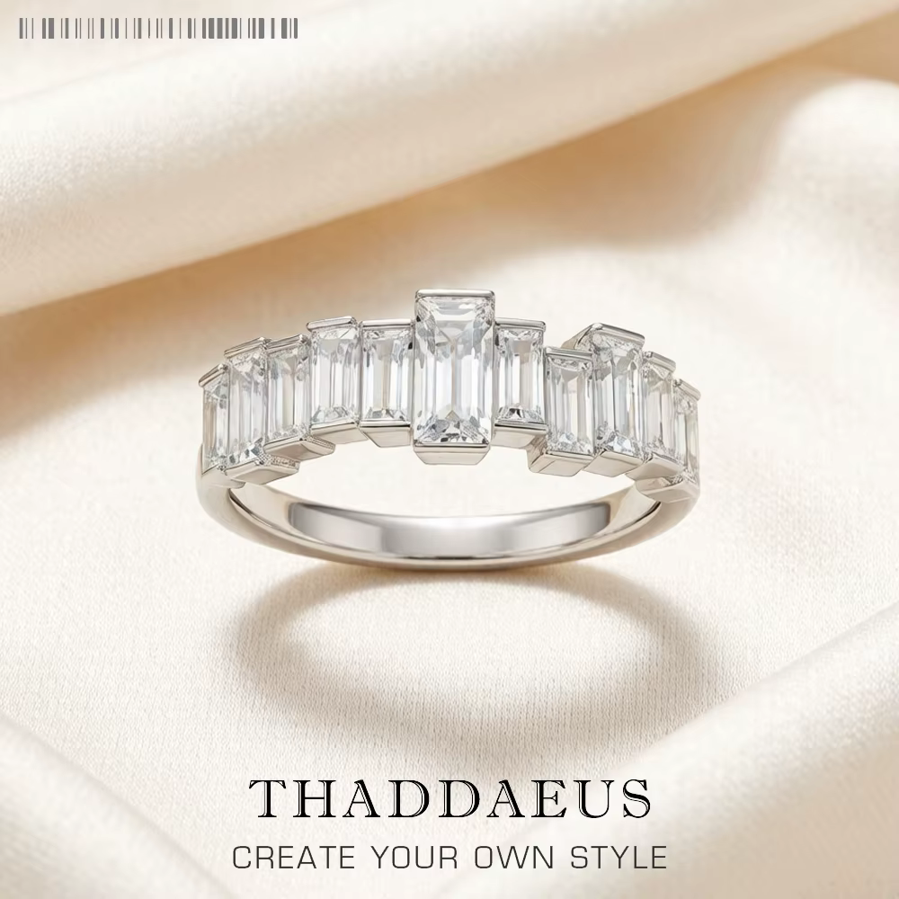 Bague pierres blanches coupe Baguette, bijoux fins Glam de Style européen pour femmes, tout nouveau 
