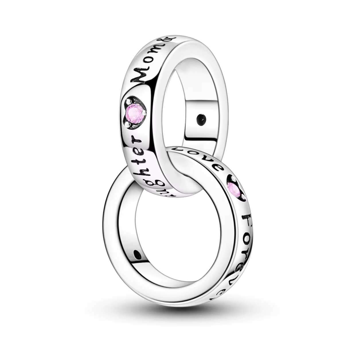 Breloque Anneau Entrelacé Mère-Fille en Argent Sterling 925 avec Perle Pendante CZ Rose pour Bracele