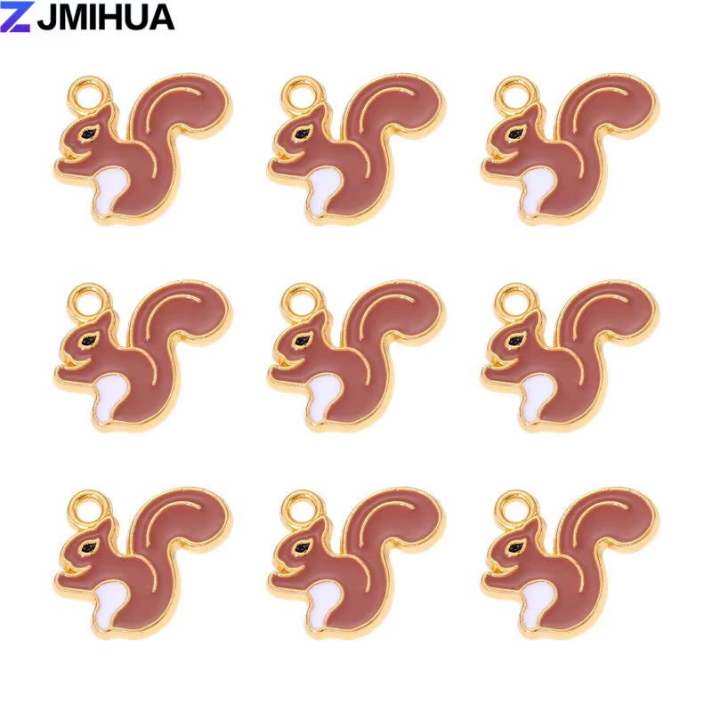Pendentifs en forme d'écureuil, 15 pièces, breloques en émail pour la fabrication de bijoux, fournit