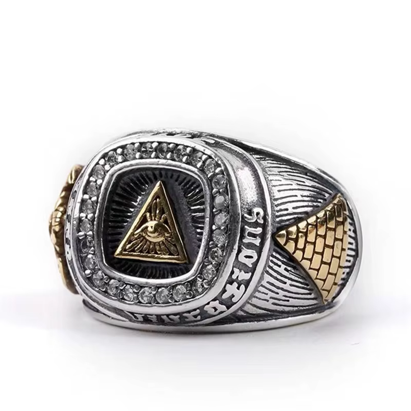 Grand anneau rétro doré oeil de Providence pour hommes, Punk gothique, ouvert, bijoux faits à la mai