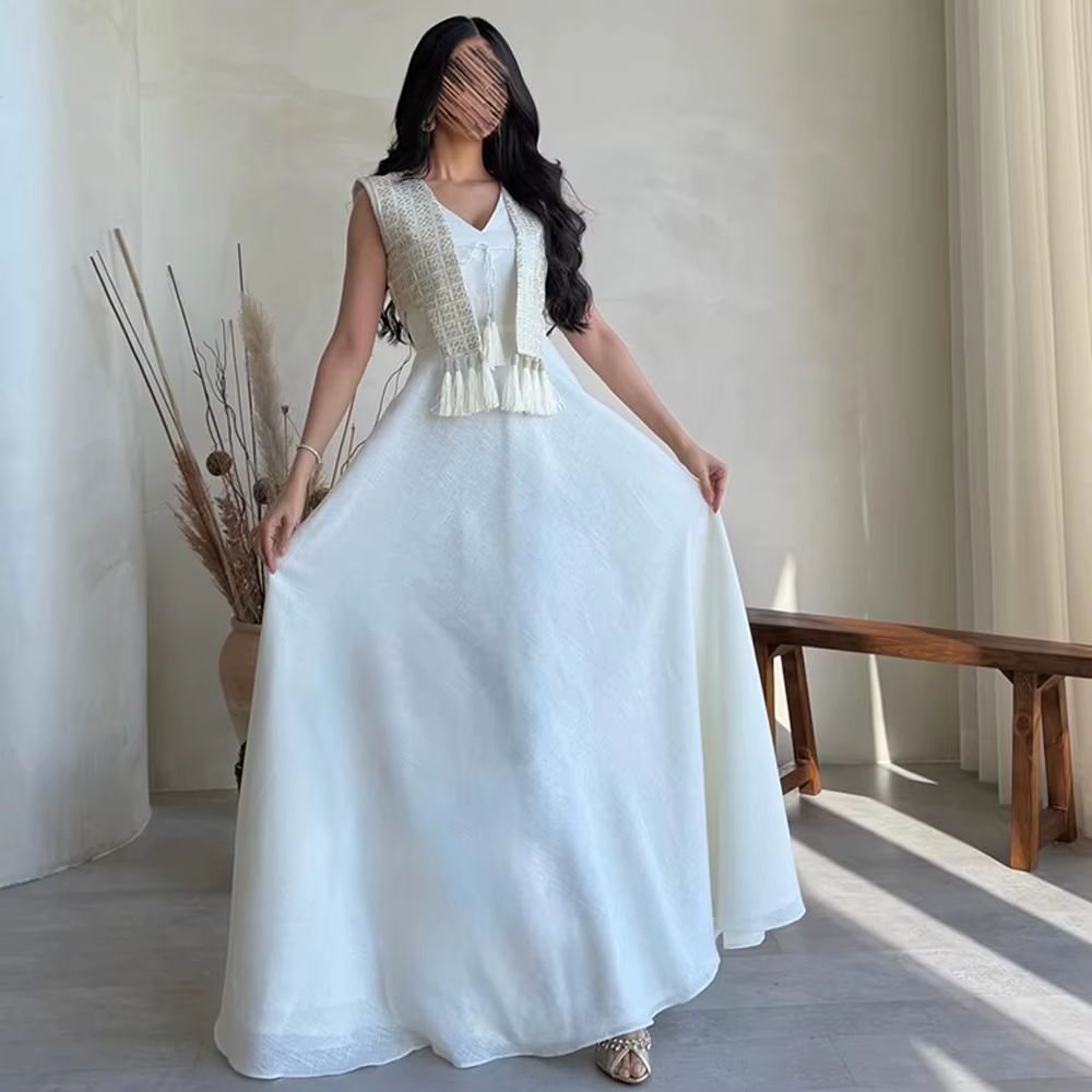 Robe de soirée sans manches élégante avec châle, robes de bal personnalisées, robes de cérémonie en