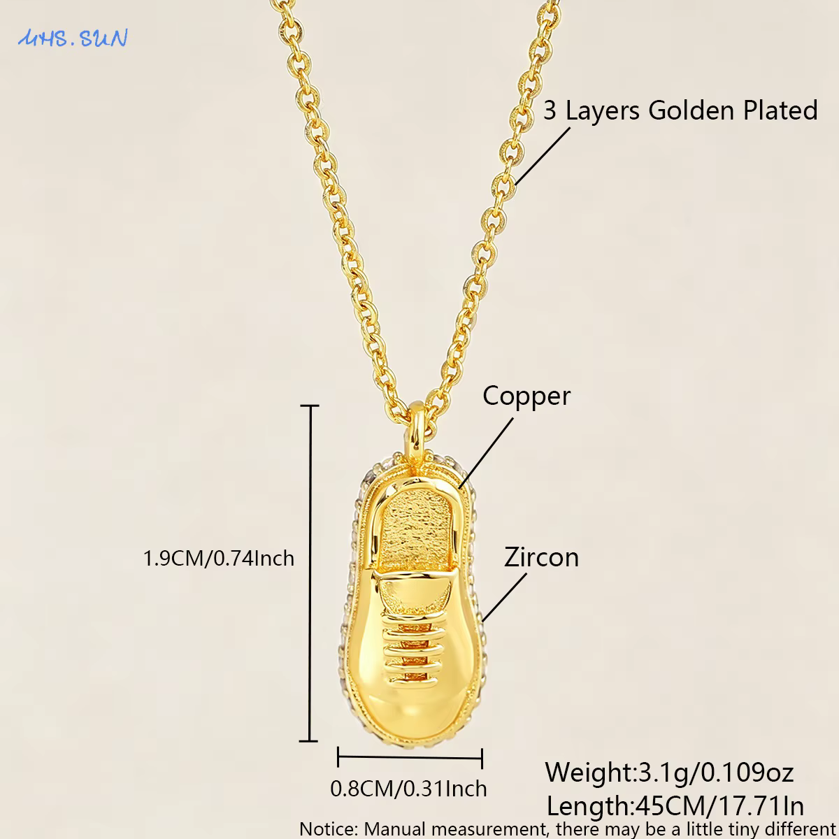 MHS.SUN – colliers avec pendentif en forme de chaussures plaqué or pour femmes et hommes, chaînes de