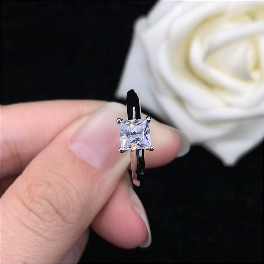 Bague de fiançailles en or blanc massif 14K pour femme, diamant princesse 1CT, amour, meilleur cadea