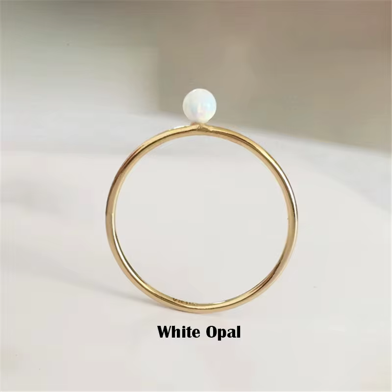 Bague empilable en opale blanche rempli d'or 14K de 3mm, bijoux Boho en or, bague d'articulation min