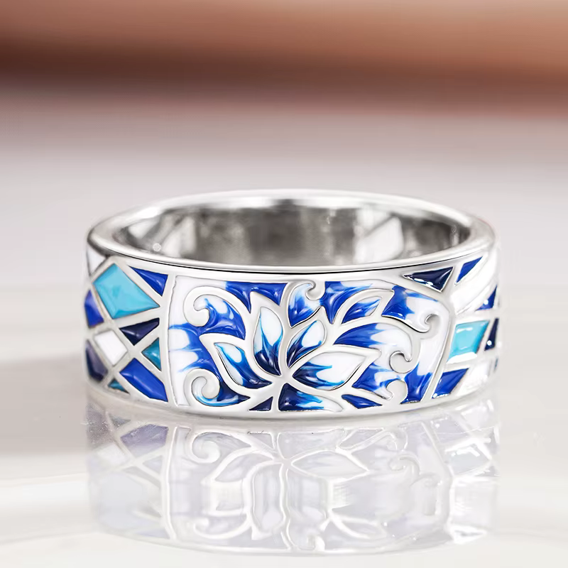 Huitan – bague gracieuse à fleur bleue pour femme, accessoires de couleur argent pour anniversaire, 