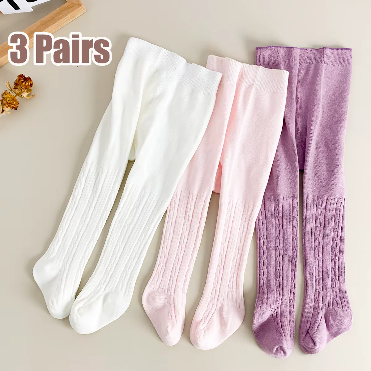 3 paires de collants pour enfants, collants pour petites filles, style uni, simples et polyvalents, 