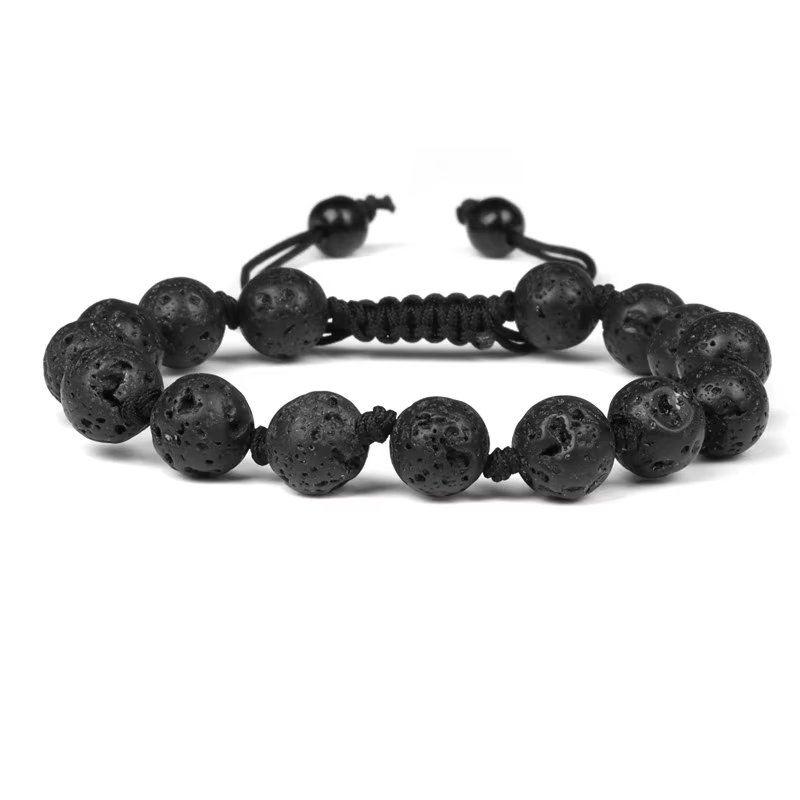 Bracelet tressé en pierre naturelle pour hommes et femmes, perles d'hématite de lave, ULréglable, br