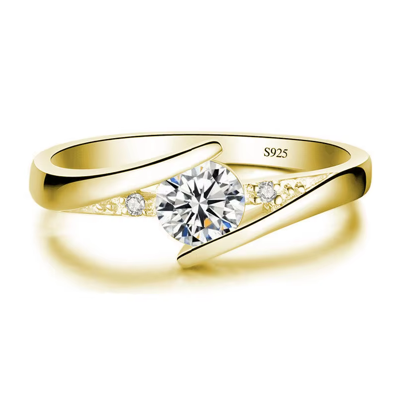 Petite bague de fiançailles en pierre de Zircon pour femmes, mignonne, Vintage, couleur or jaune, bi