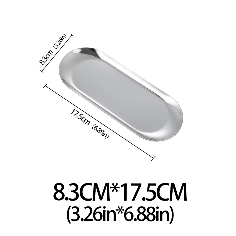 Plateau à bijoux en acier inoxydable, support cosmétique ovale en métal, assiette à Dessert pour pla