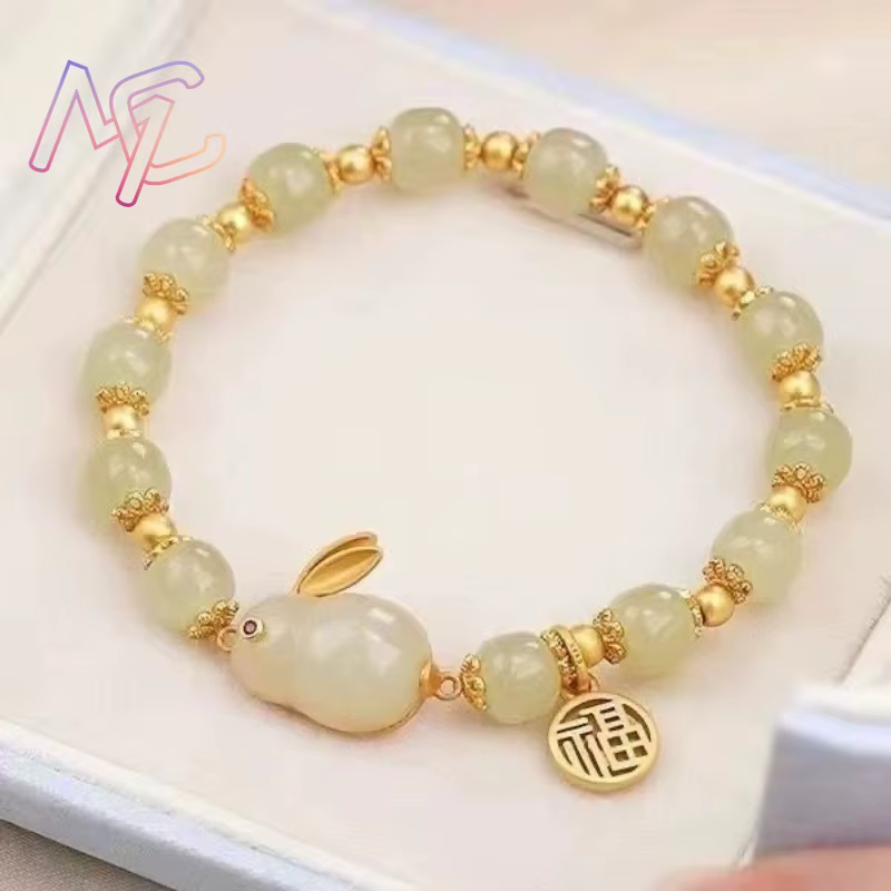 Bracelet en perles de Jade véritable, lapin, bijoux naturels, cadeaux à la mode pour femmes, breloqu
