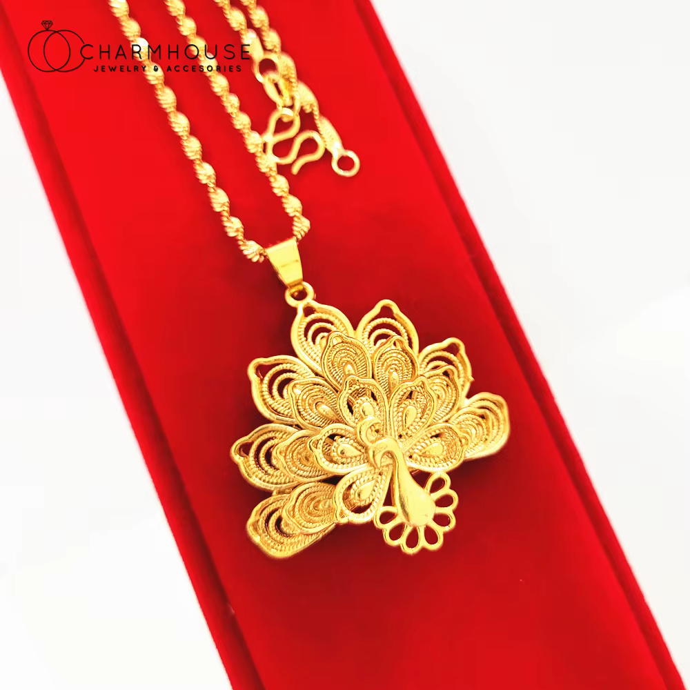 Colliers à breloques pour femmes plaqué or grand paon pendentif Collier Collier Femme ras du cou bij