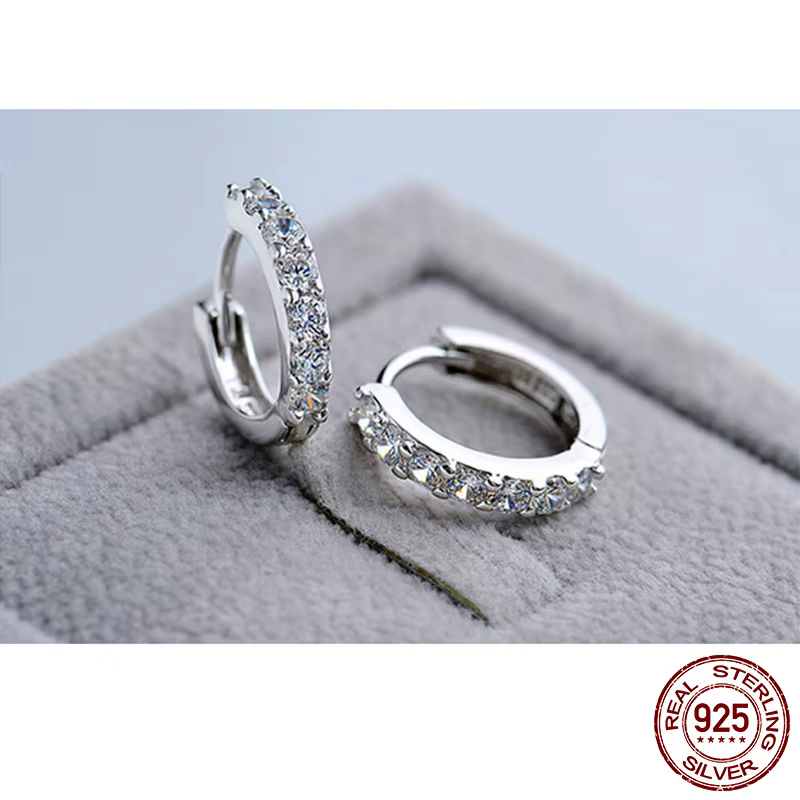 Boucles d'oreilles en argent Sterling 925 pour femmes, 100% véritables, en forme de cercle en crista