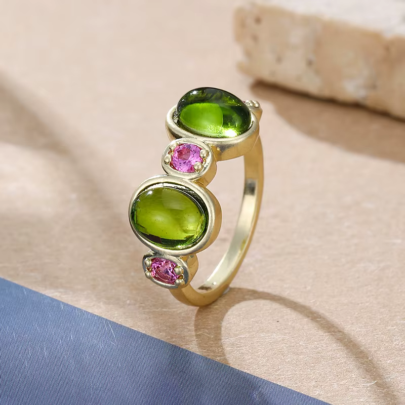 Bague rétro minimaliste multi-pierres, zircon ovale vert et rouge, bijoux et accessoires rétro pour 