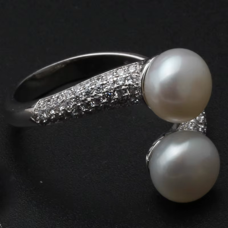 Magnifiques bagues en perles naturelles doubles pour femmes, bague de mariage en argent 925, réglabl