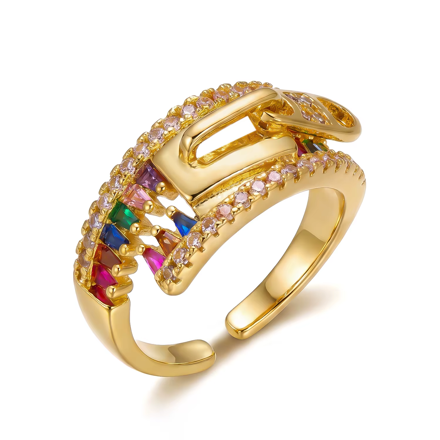 Bague à fermeture éclair unique pour femmes, zircone cubique colorée, géométrique, réglable, pour fê