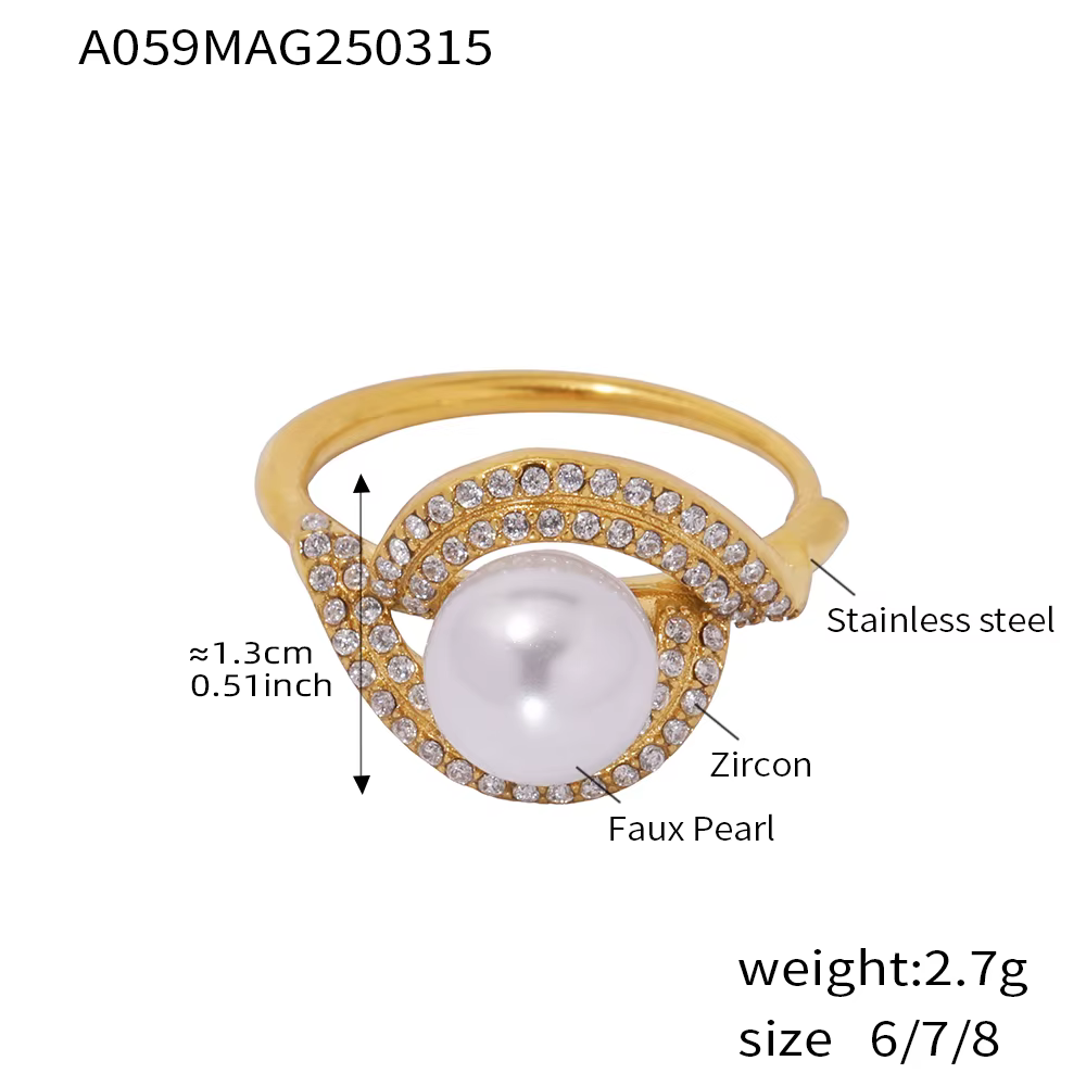 Magnifiques bagues en acier inoxydable pour femmes, plaquées or, incrustées de zircon blanc avec une